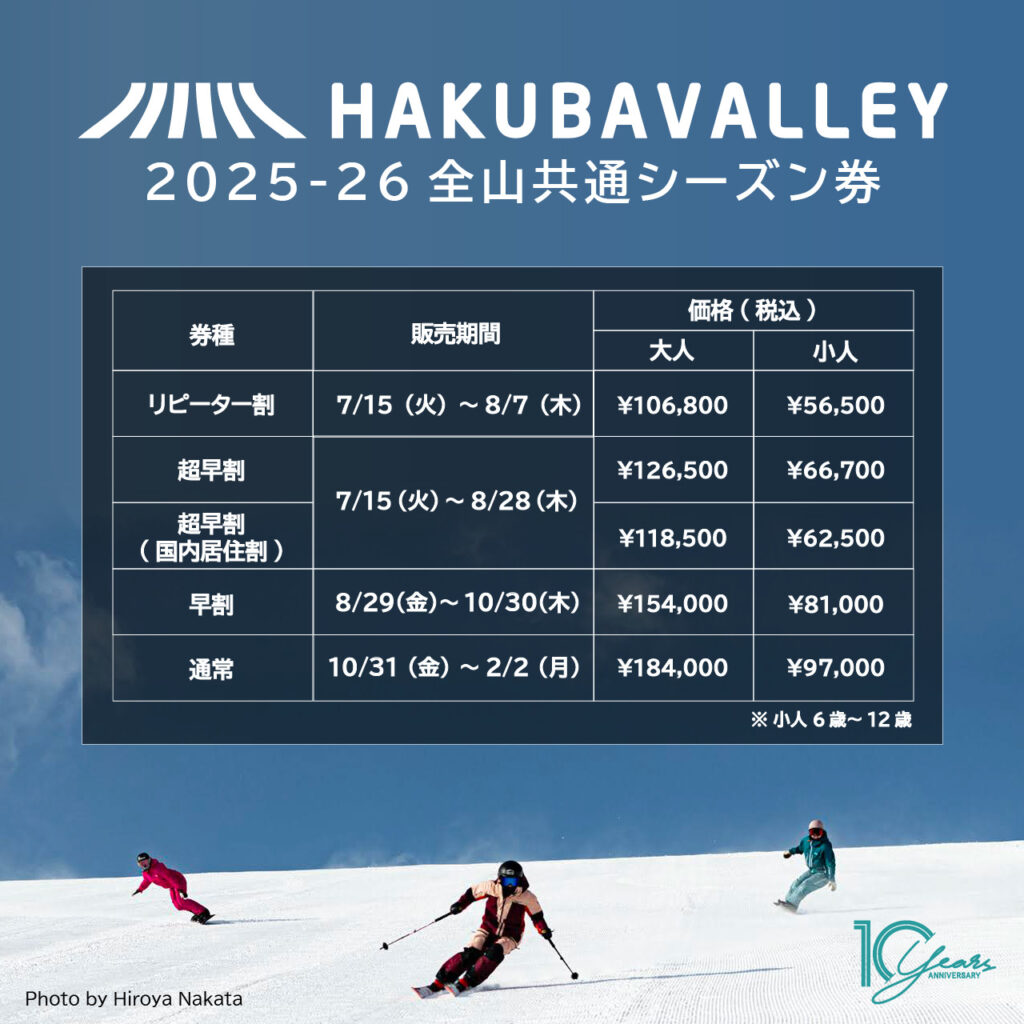 2025-26 Hakuba Valley 全山共通シーズン券が7月15日から販売開始 